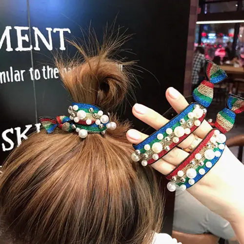 

South Korea Dongdaemun Celebrity Style round Plates Full of Crystals Headband Hairband Ultra-stretch Versatile Bowknot Hair Ring