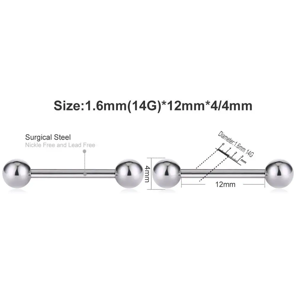 2шт Нержавеющая сталь нос ухо пирсинг для пупка мочка Спираль пирсинг хряща нариз серьги-гвоздики штанга унисекс ювелирные изделия для тела - Окраска металла: 1.6mm 14G-12mm-4mm