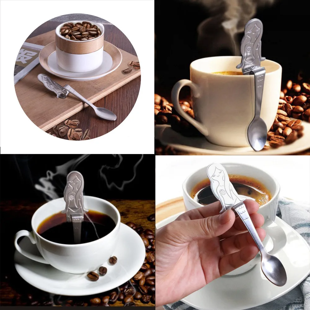 

Cute Multicolor stainless steel Mermaid Spoon Handle Spoons Flatware Coffee Drinking Tools Kitchen Gadget