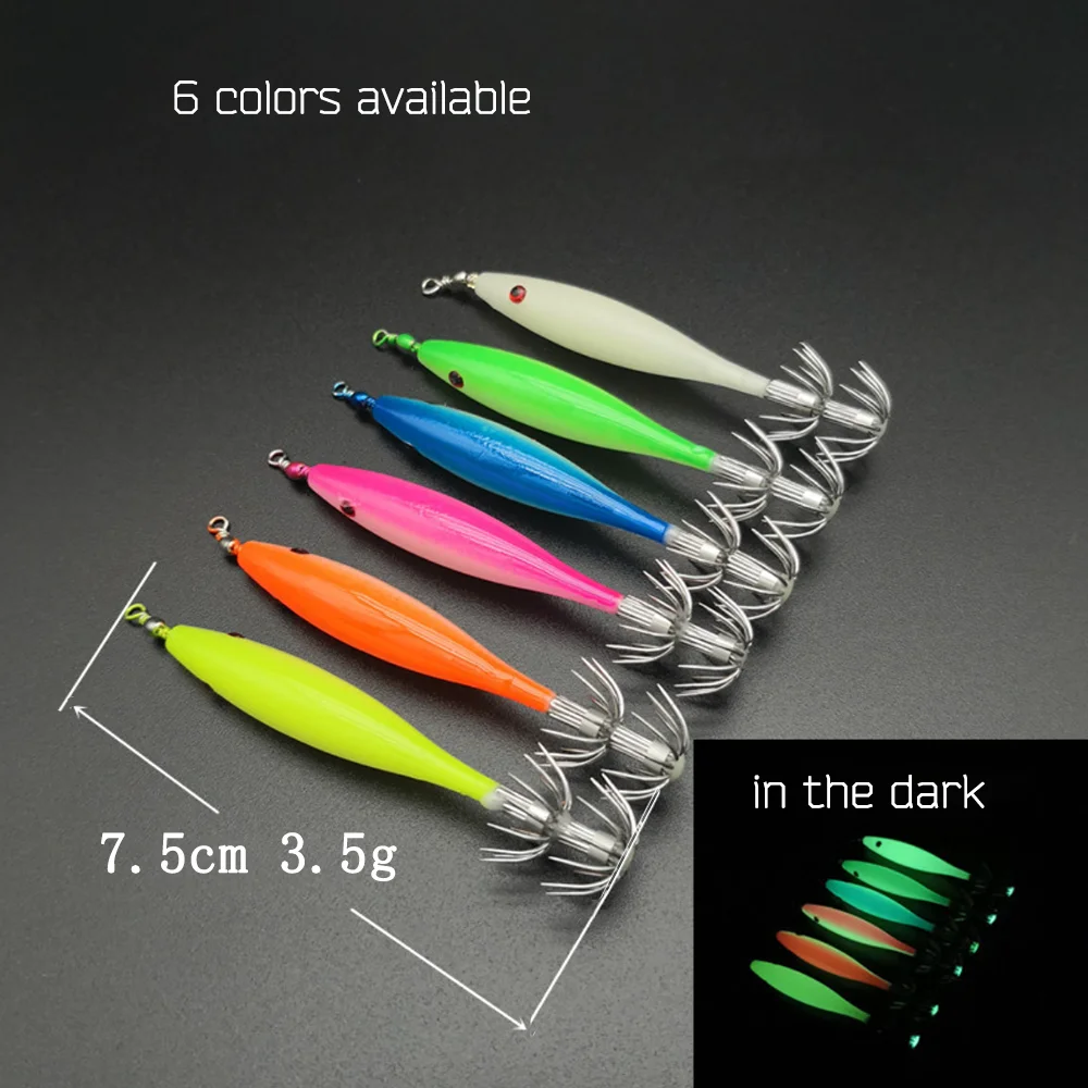 

5PC 3.5g 7.5cm Luminous Fishing Lure Wobblers Squid Hook Bionic Fake Luya Bait Artificial Set for Bass Goods Tackle Accessories