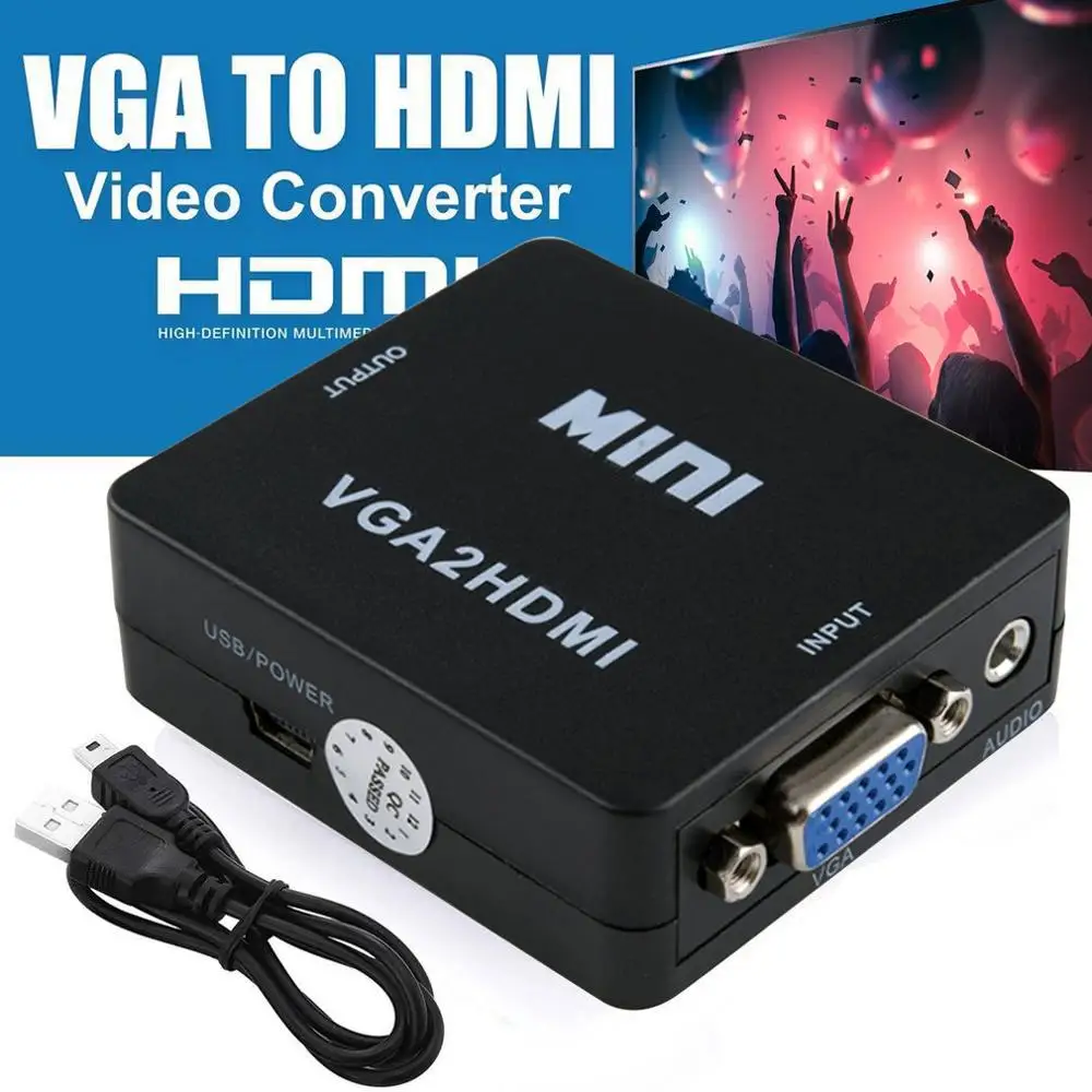 Мини преобразователь из VGA в HDMI VGA2HDMI адаптер VGA в HDMI 1080P зарядный кабель адаптер конвертер для HDTV проектора