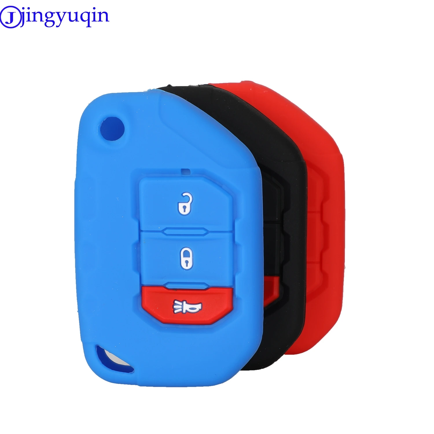 

jingyuqin 3 Buttons Remote Silicone Car Key Cover Fob Case For Jeep Wrangler JL JLU input bag holder