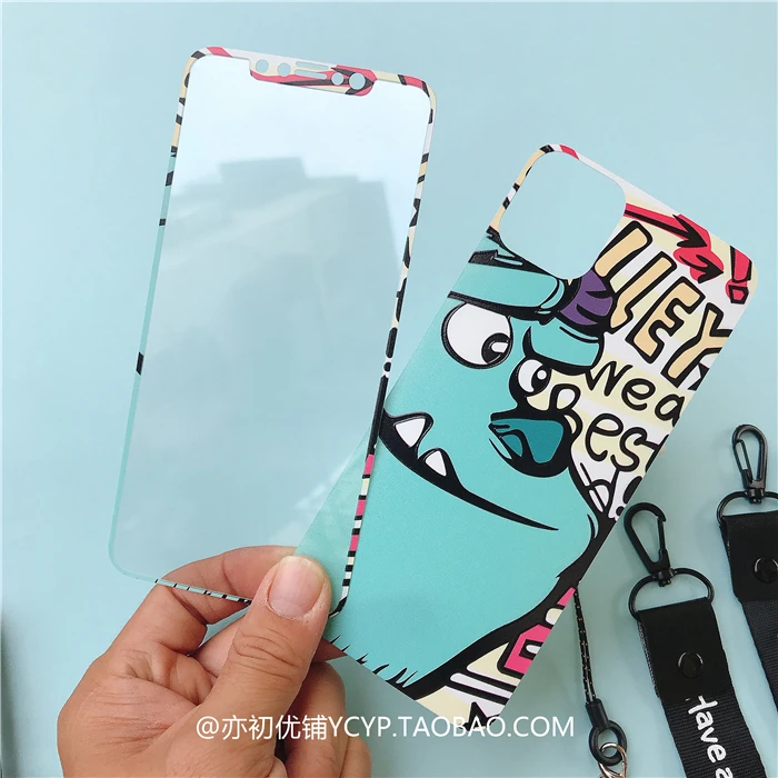 Для iphone 11 pro Max Cardcaptor Sakura закаленное стекло flim+ мягкий бампер для iphone XS Max XR 7 6S 8plus чехол с принтом "Сейлор Мун"+ 2 ремешка