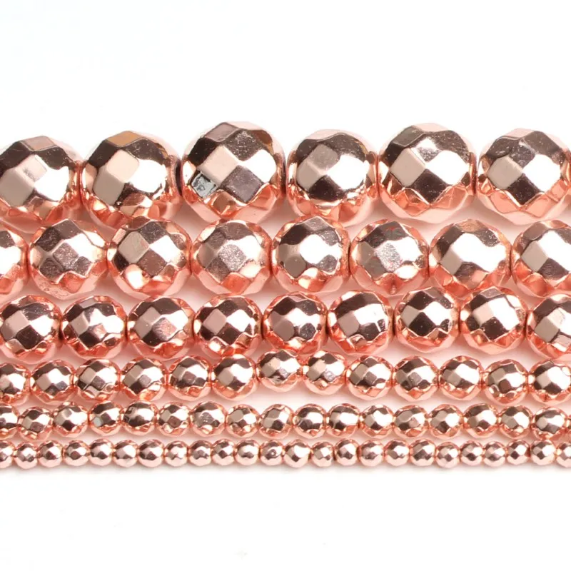 Natural Stone Hematite Round Beads in Gold & Silver Tones for Jewelry Making - 15'' Strand