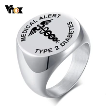 Vnox Медицинский Тип 2 диабет Круглый топ кольцо для мужчин из нержавеющей стали перстень