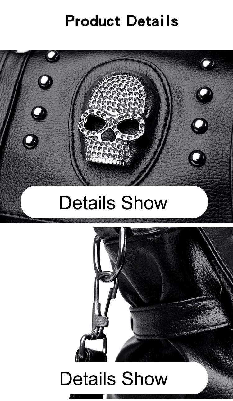 Punk Rivet Skull Crossbody Bag for Women Gothic Shoulder Bag Personality Purses and Handbags Vintage Motorcycle Bag Pu Leather
