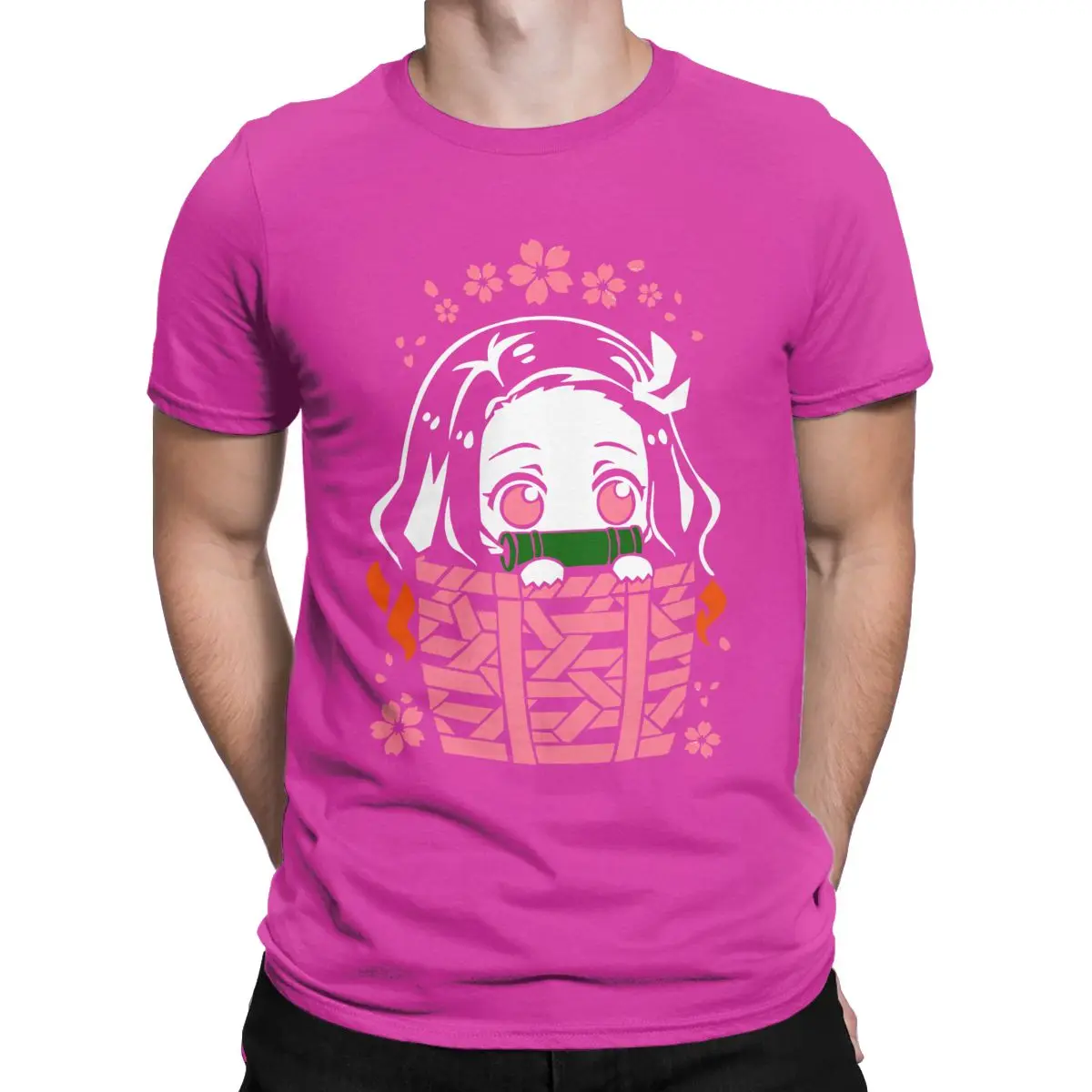 Nezuko, мужские футболки, хлопковая футболка, Demon Slayer Kimetsu No Yaiba Kamado Tanjirou, Аниме Манга, короткий рукав, футболка, 4XL 5XL - Цвет: Фуксия