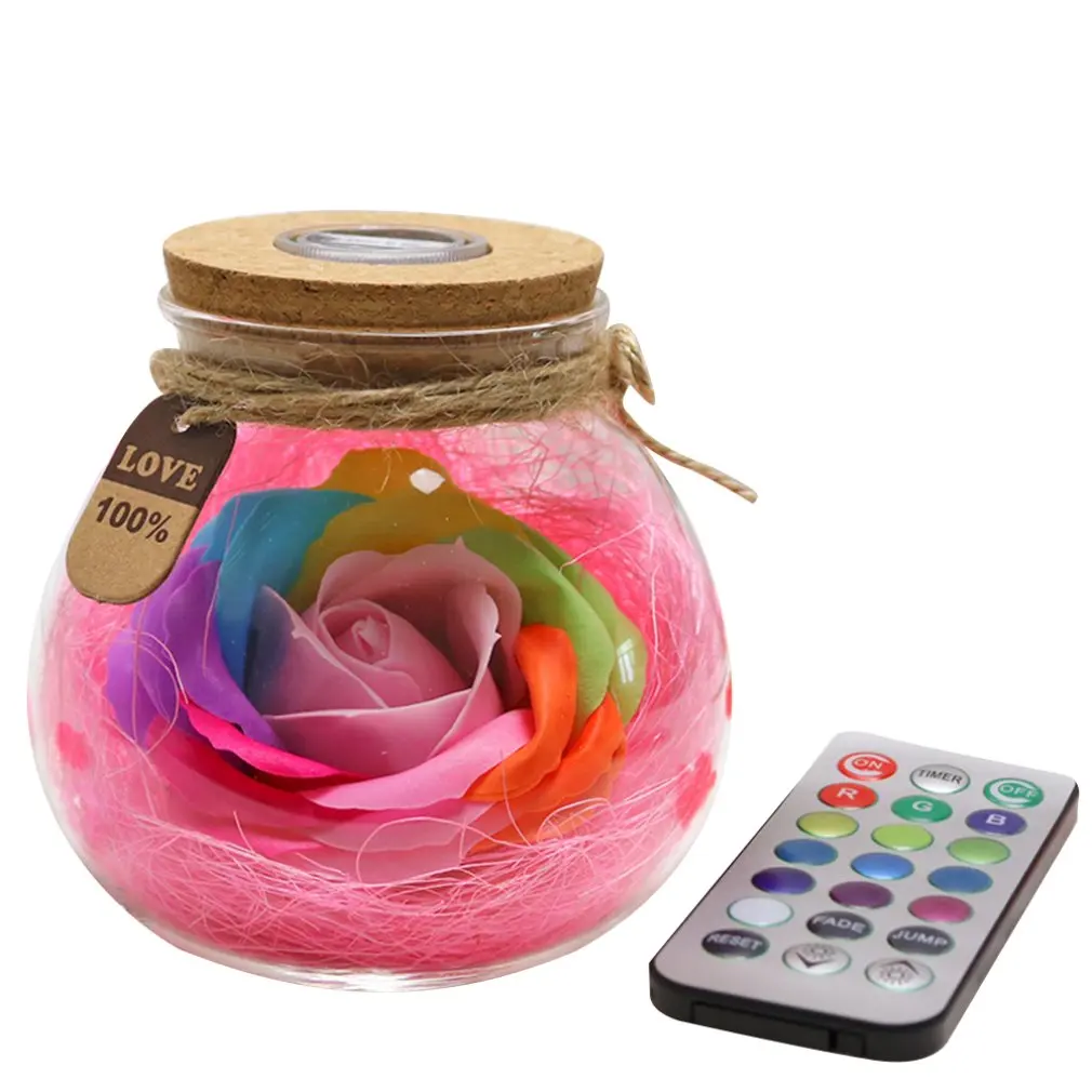 

LED RGB Dimmer Rose Night Light With Remote Control Rose Flower Bottle Lamp LED Romantic Gift For Ladies