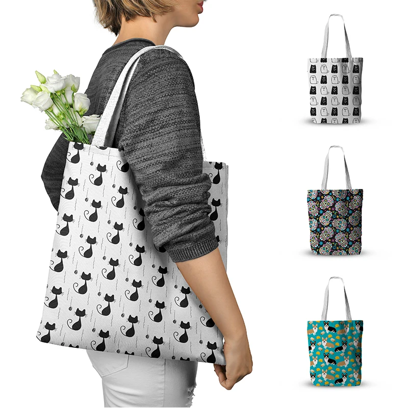 Canvas Handbag Tote-Bag Shopping-Shoulder-Bag Skull Animal Large-Capacity Reusable Fashion