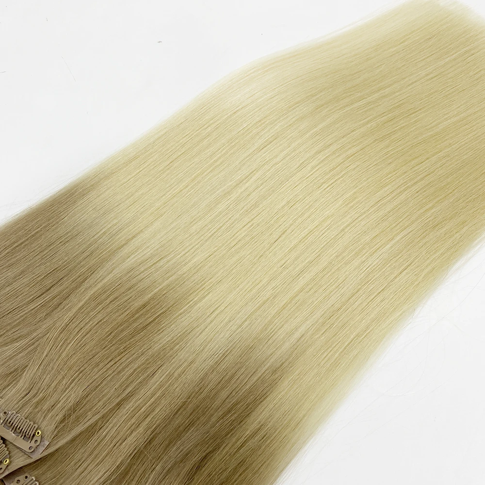 Kayla Seamless Clip in Hair Extensions Remy Human Hair 80-120g PU Tape In Extensions Ombre Blonde Color Skin Weft