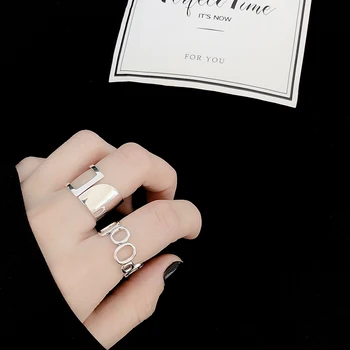 

Kinel Authentic 925 Sterling Silver Geometric Cutout Open Size Finger Rings Women Wedding Engagement Jewelry