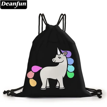 

Deanfun Drawstring Backpack Black Drawstring Cord Lock Cute Unicorn Printed Organized Bag For Travel D60315