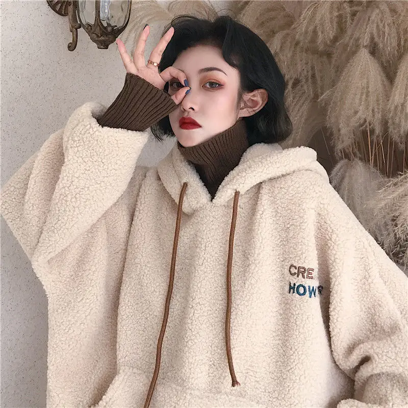 

Autumn and winter women's warm and thickened Pullover Sweatshirt fake two piece sweater loose oversized Hoodie