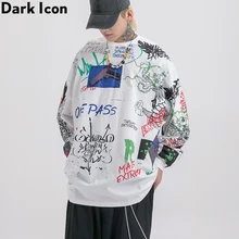 Мужская футболка с принтом темных икон граффити, хипстерские Футболки с длинным рукавом и круглым вырезом, мужские свободные футболки