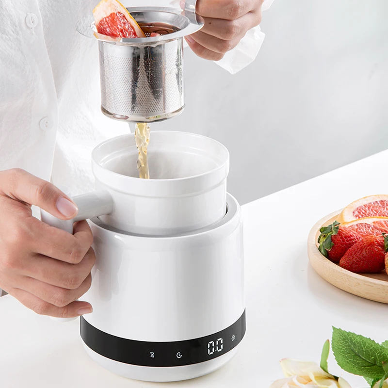 CUKYI 0.6L Household Porridge Stewing Soup Cup Ceramic Electric Heating Casserole Pot Mini Bird's Nest Dessert stew Pot 220V