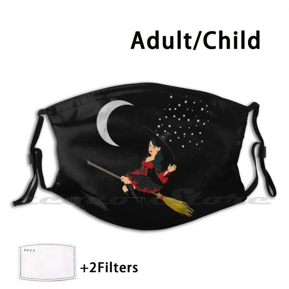 

Маска ведьмы на метле звездное небо ткань многоразовый фильтр с принтом моющаяся худшая ведьма Хэллоуин метла волшебная палочка