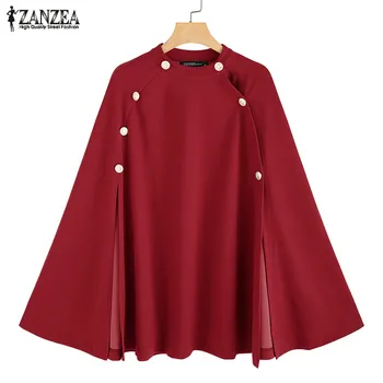 

England Style Women's Cloak Cape 2020 ZANZEA Casual Ponchos Split Overcoats Female Sleeveless Cardigan Plus Size Button Coats