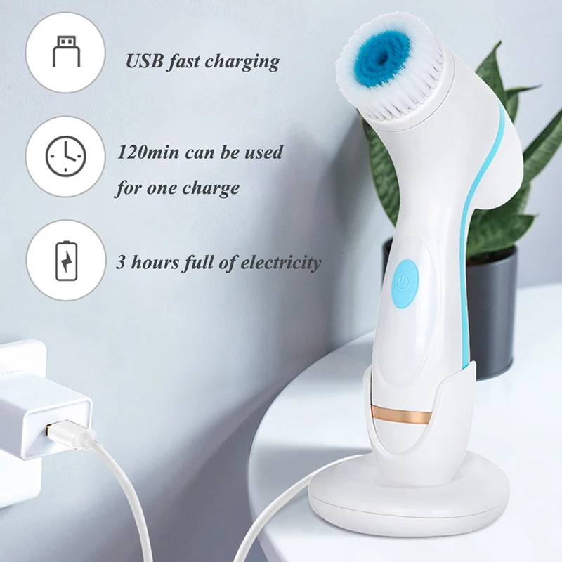 Silicone Face Cleansing Brush Spin Brush Deep Cleaning Face Remove Make-up Residue Rechargeable Waterproof Facial Brush Set