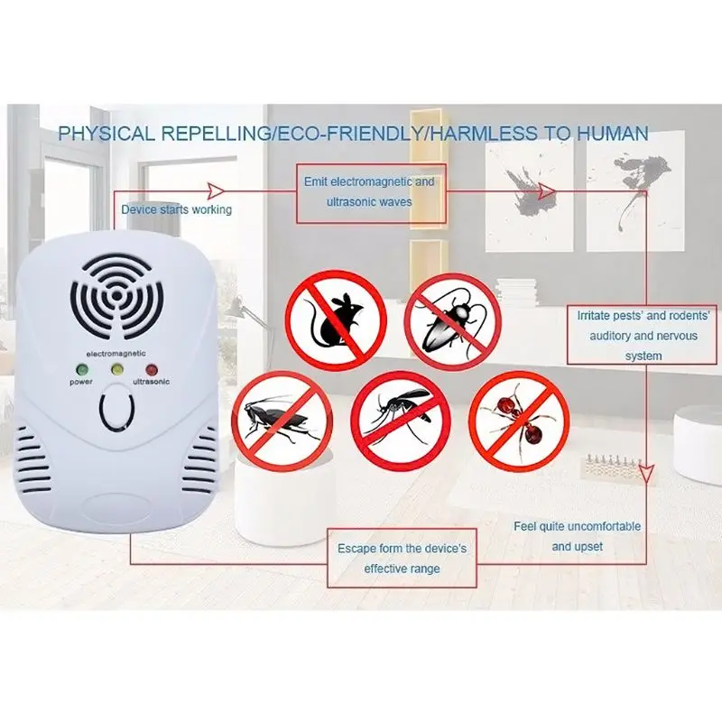 Electronic Ultrasonic Mouse Killer Cockroach Trap Mosquito Repeller Insect Rats Spiders Control US/EU/UK Plug F42B