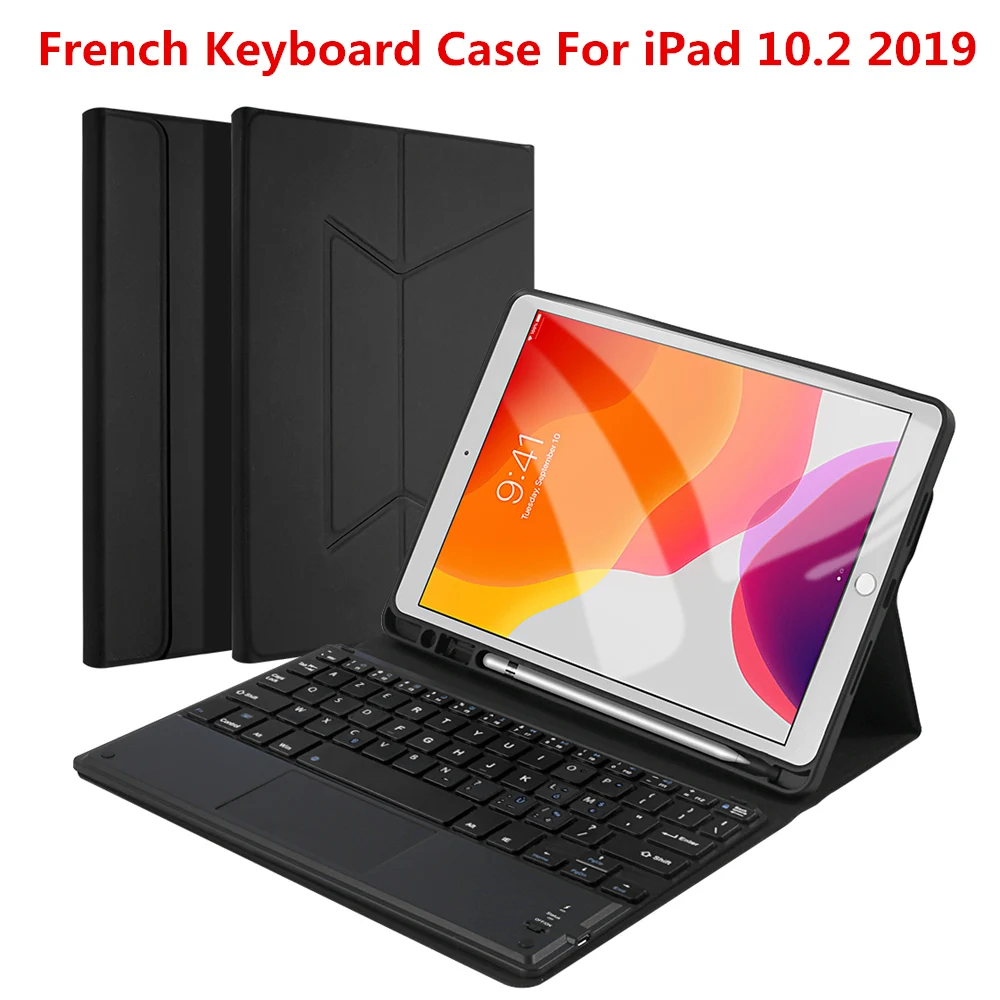 Для iPad 10,2 чехол с магнитной Bluetooth сенсорной панелью клавиатура флип-подставка держатель для ручки из искусственной кожи чехол для iPad 7th 10,2 чехол - Цвет: French Keyboard Case