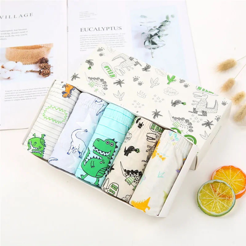 5 Pcs/Lot Boys Underwear Soft Cotton Briefs Child Dinosaur Cartoon Children Panties Breathable Kids Briefs Boys Underpants 2-14Y