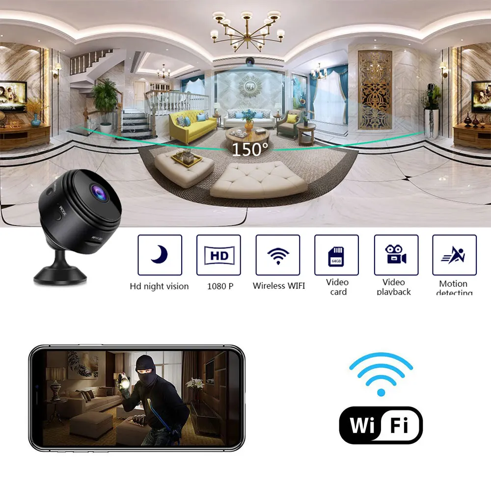 A9 Wifi камера умная микро камера перезаряжаемая HD 1080P Обнаружение движения Домашняя безопасность наружная Ночная камера видеонаблюдения