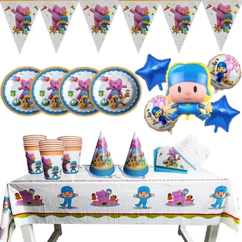 

POCOYO Theme Party Supplies Cartoon Children Birthday Party Decoration Paper Cup Dish Flag Tablecloth Disposable Tablewares Set