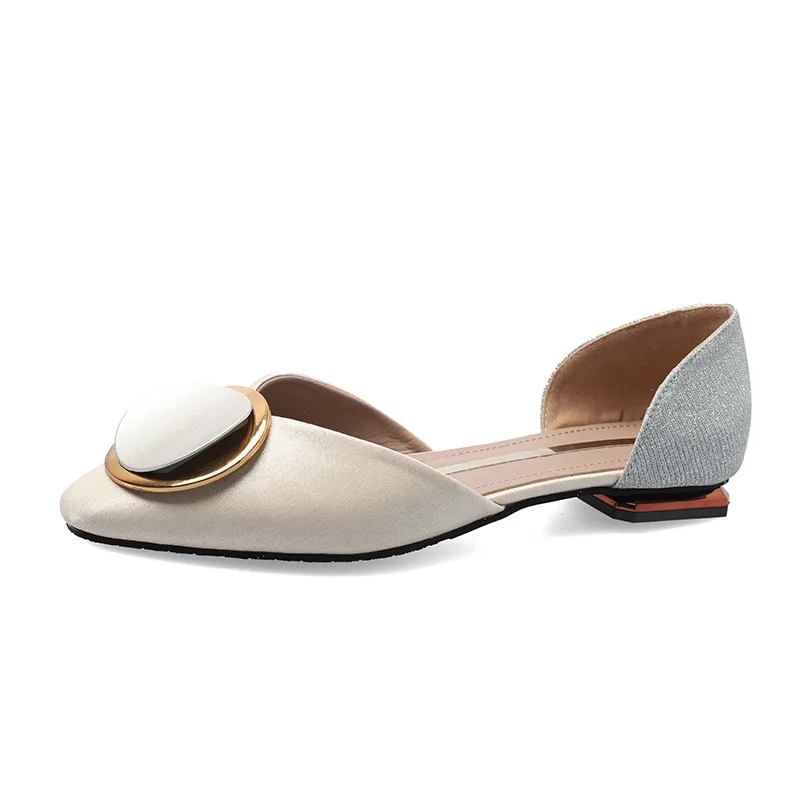 

2019 Spring New Style Pointed-Toe Flat Keel Thin Shoes Women's Tennis Red Versatile Low Heel Square Buckle Fairy Shoes Shallow M