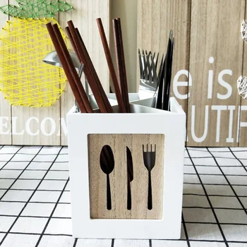 

Drain Handmade Cutlery Fork Chopstick Spoon Modern Organizer Tableware Holder Separated Wooden Box Kitchen Storage Moistureproof