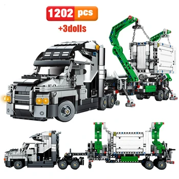

City Big Truck Engineering Buiding Blocks Technic Mark Container Vehicles Car Figures Bricks Toys for Children 1202pcs