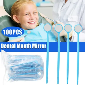 

100 PCS Disposable Dental Exam Mouth Mirrors 22mm Blue Plastic Anti-fog Lens Reflector Tooth Whitening Dental Lab Instrument