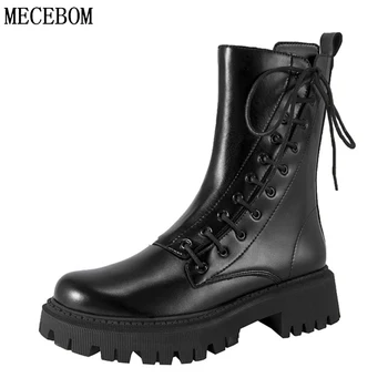 

2020 New Luxury Women Motorcycle Boots Designer Unique Side Lace-up Platform Solid Color Thick Bottom Sexy Women Ankle Boots