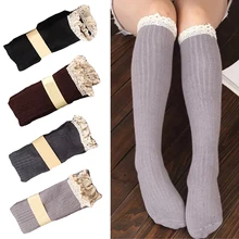 Женские носки-трубы средней высоты женские зимние теплые удобные кружевные цветочные Чулочные изделия носки