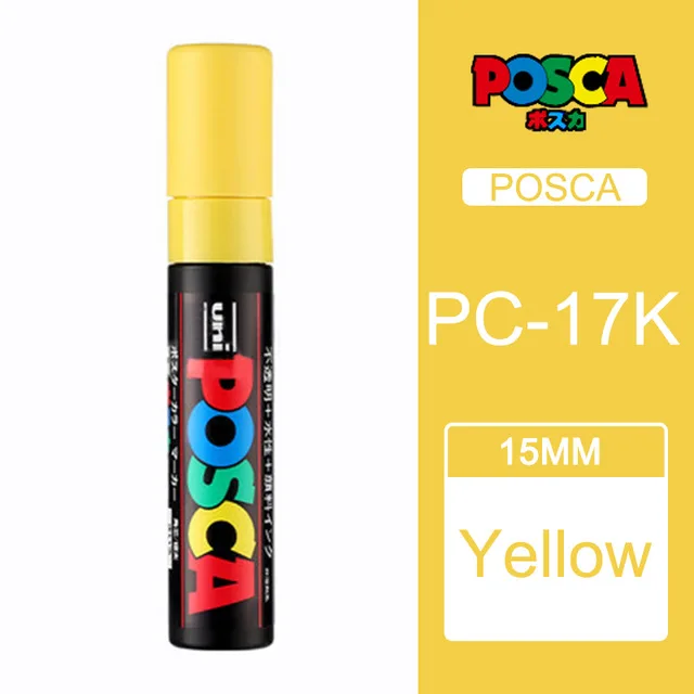 2 шт./партия Uni Posca PC-17K Краска Маркер-Экстра Широкий Tip-15mm rotulador - Цвет: Цвет: желтый
