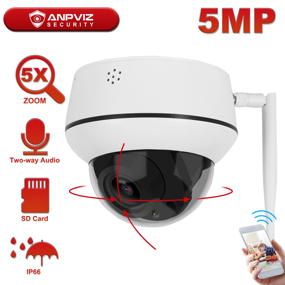Anpviz-cámara de seguridad inalámbrica para interiores y exteriores, dispositivo de Audio bidireccional, micrófono, altavoz Onvif 30m IP66, 2MP/3MP/5MP, PTZ con WiFi y Zoom 5X