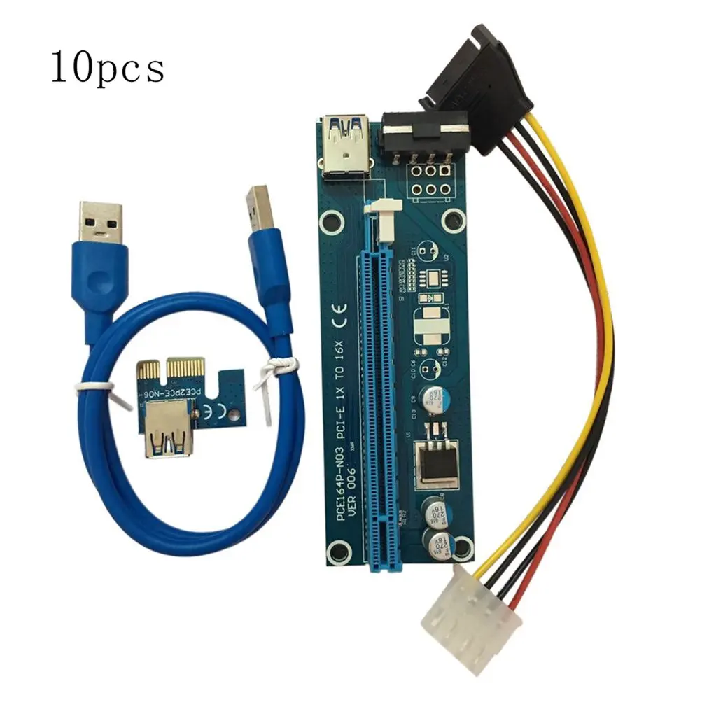 

10PCS/SET PCI-E PCI Express 1X to 16X Riser Card USB 3.0 Cable SATA to 4Pin IDE Power Cord Molex Power for BTC Miner Machine