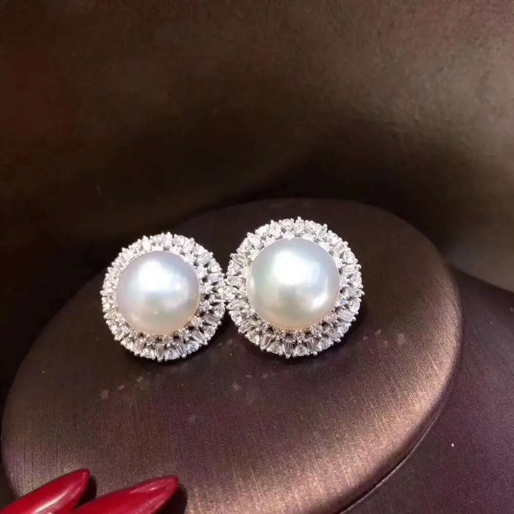 Хорошее ювелирное изделие, чистый 18 K Белый Золотой, натуральный итальянский жемчуг, белый жемчуг, 11-12 мм, круглый жемчужные серьги для женщин, прекрасные жемчужные серьги