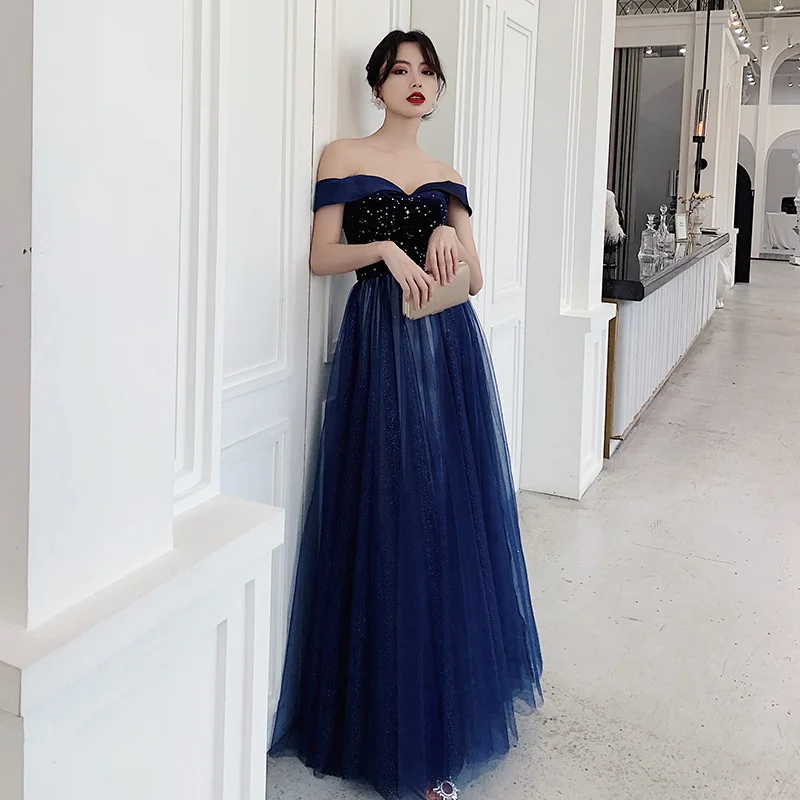 Синее платье Cheongsam с тонкими бретельками для женщин, Сетчатое лоскутное вечернее платье в пол, Qipao, на шнуровке, Robe De Soiree