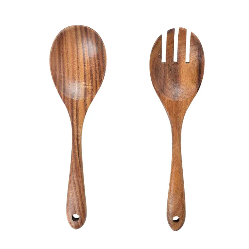 Super sell-Wood Acacia Salad Servers for Nonstick Cookware Kitchen Wooden Baking Salad Making Server,2 Pieces