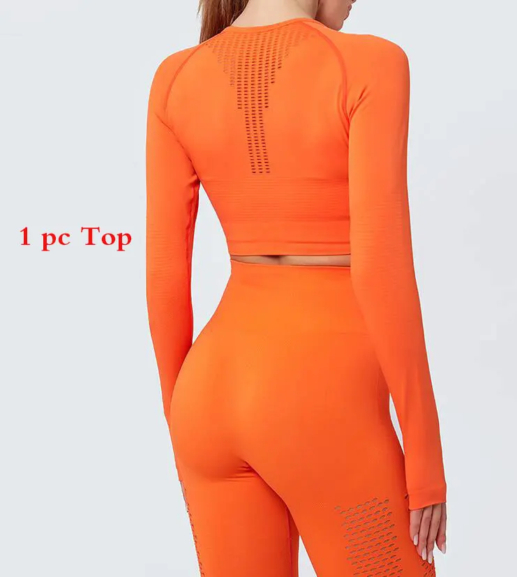 Top CX7015-orange Женская Бесшовная майка с длинным рукавом для йоги, тренажерного зала, спорта, фитнеса - Цвет: Top CX7015-orange