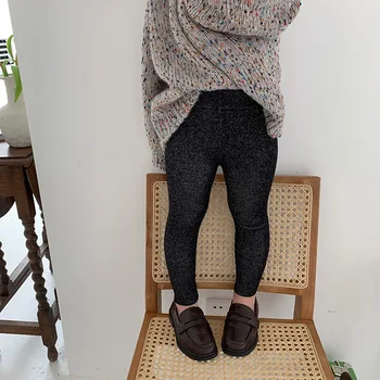 

Elesitc Highwaist Toddler Baby Crawler Leggings 2020 New Autumn and Winter Korean-Style Girl's Blingbling Base Knitted Trousers