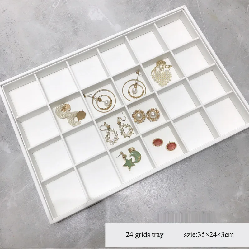 Classic White PU Leather Necklace Ring Earring Holder Jewelry Tray Series Jewelry Disply Jewellery Organizer Box