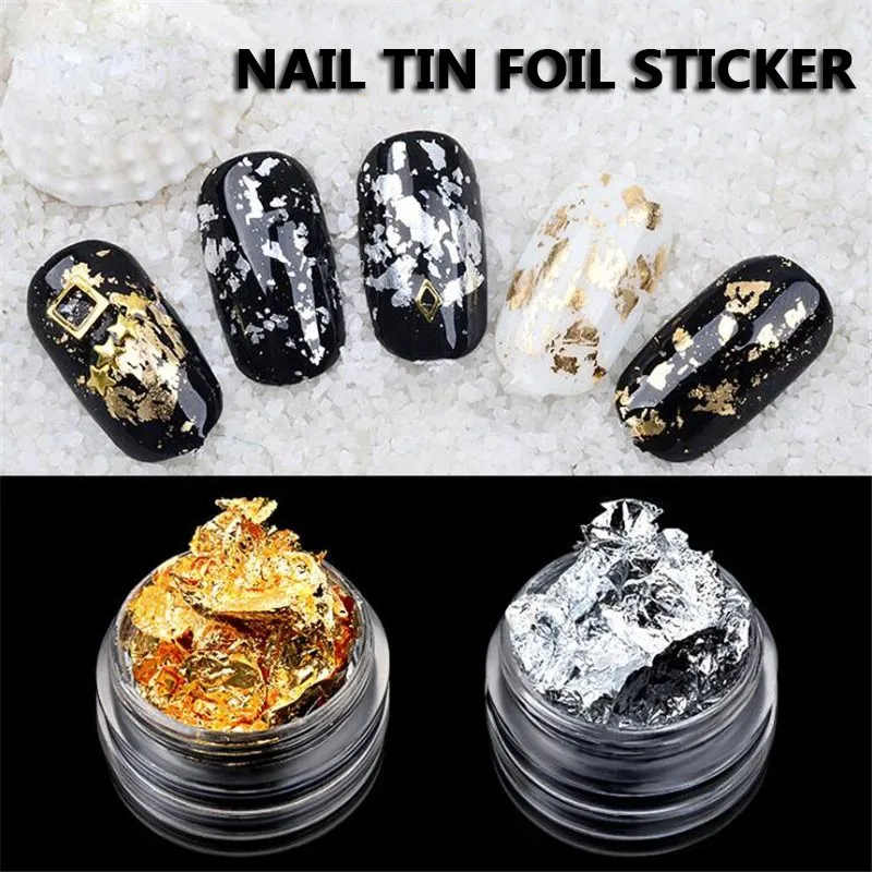 

1 Box Nail Art Sticker Gold Silver Irregular Aluminum Foil Paper 3D Glitter DIY Manicure UV Gel Polish Nail Decoration Tools