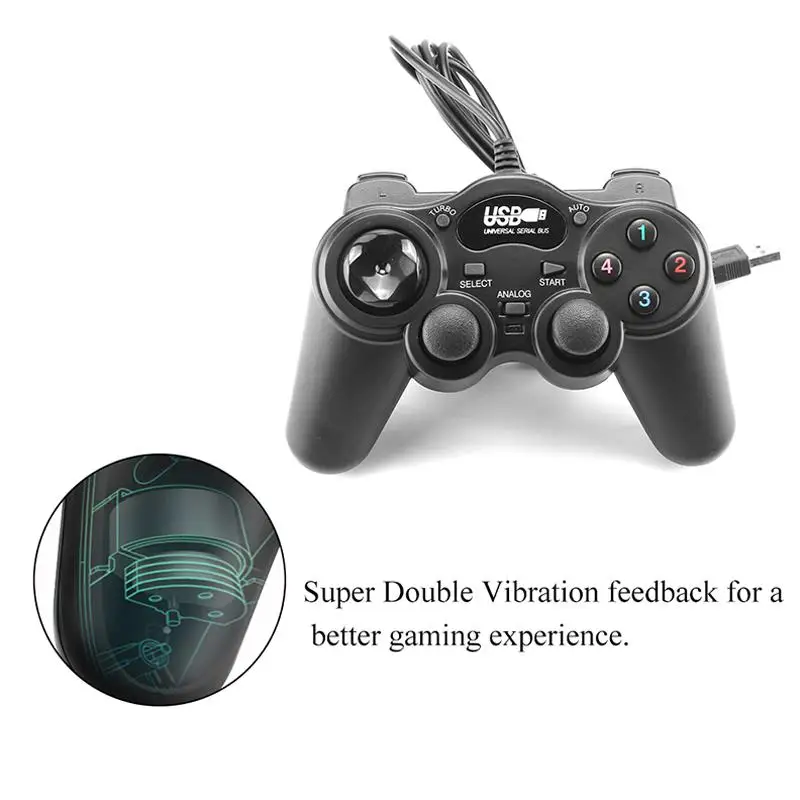 Проводной геймпад джойстик USB2.0 Shock Joypad геймпад игровой контроллер для ПК ноутбук компьютер для Win7/8/10/XP/Vista R20