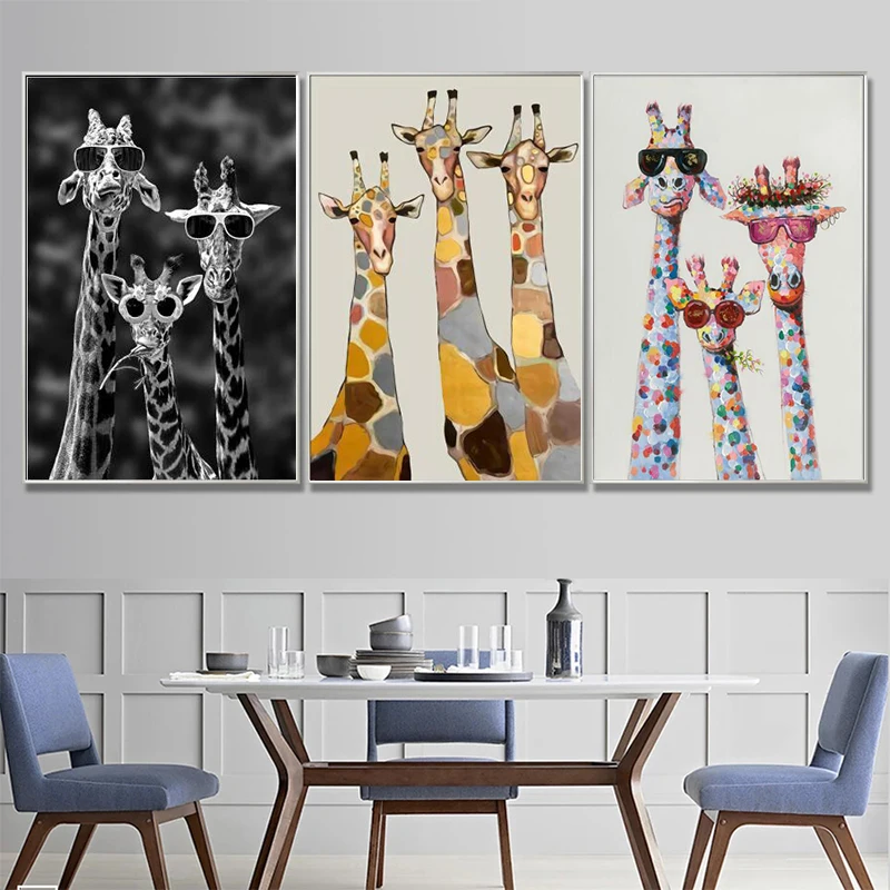 Funny Animal Canvas Painting Colorful Giraffe with Glasses Posters and Prints Wall Art Print Mural Home Decor Children's Gifts | Дом и сад