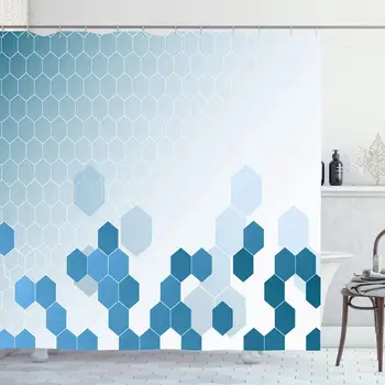 

Shower Curtain Set with Hooks 66x72 Inches Geometric Gradient Abstract Colorful Hexagon Texture Shape Honeycomb Creative DNA