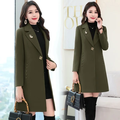 Army green 02 Модная шерстяная зимняя куртка для женщин, корейское шерстяное пальто средней длины, с длинным рукавом, плюс размер, толстая, имитирующая шерсть куртка, пальто, прилива 3XL - Цвет: Army green 02