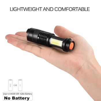 

Flashlight Portable Mini XML-Q5+COB Zoom 4 Modes Torch flashlight AA 14500 Battery Waterproof Lighting lantern