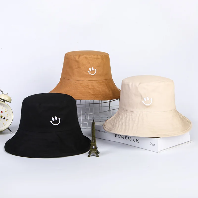Из хлопка со смайликами панамка с вышивкой Рыбацкая шляпа на открытом воздухе Дорожная шляпа шляпы от солнца для мужчин и женщин 104
