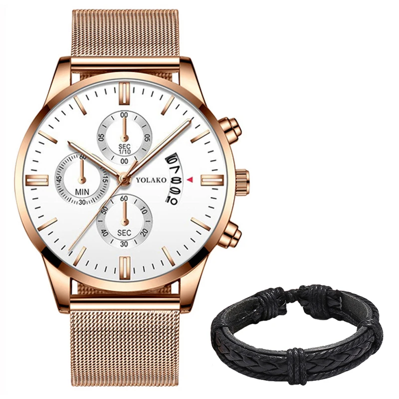 Fashion Mens Sports Watches Luxury Men Stainless Steel Mesh Belt Watch Male Business Quartz Wristwatch Leather Bracelet Clock 